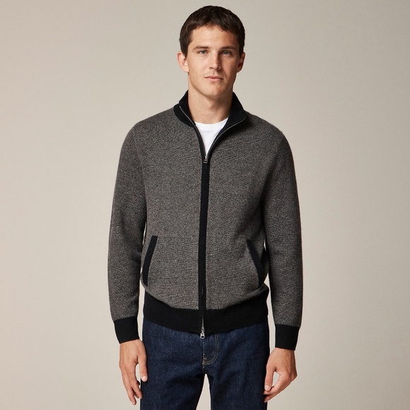 J.Crew Cashmere full-zip sweater in bird's-eye stitch